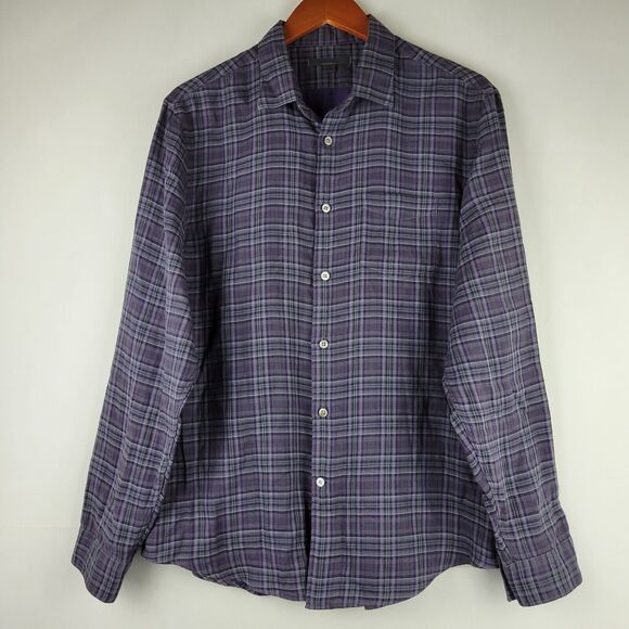 John Varvatos Shirt Mens Large Purple Plaid Lightweight Cotton Button Up - Picture 2 of 11